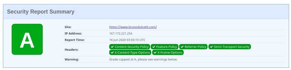 Nota A no Security Headers