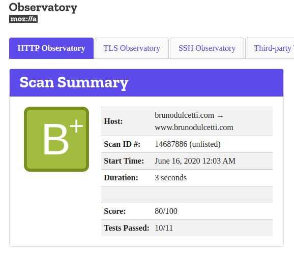 Nota B+ no Observatory