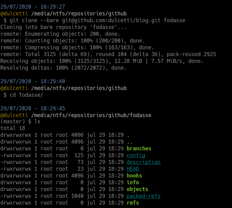 Terminal mostrando comando git clone --bare como exemplo